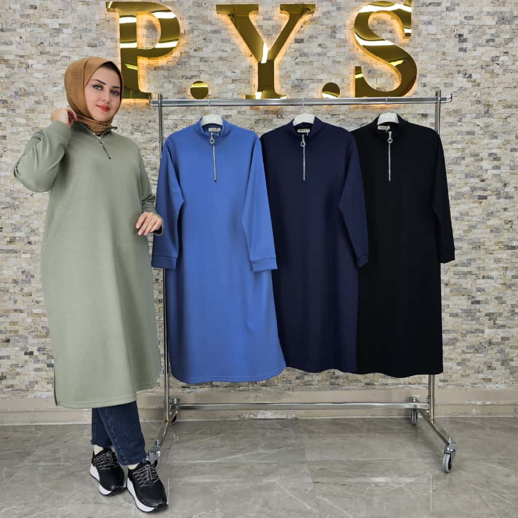 Voile-Langtunika – Stehkragen mit Reißverschluss (Long Fit)