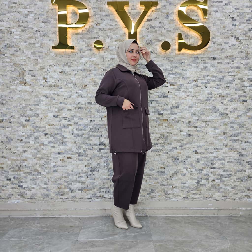 Vual-Stoff Zweiteiler – Reißverschluss-Tunika & Hose (Taschen-Detail) RH-P-TK-0007