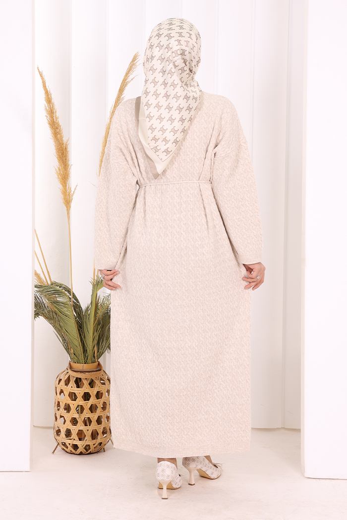 RUHENA Strickkleid mit Zopfmuster und Bindegürtel – Einheitsgröße (36–50) | RH-B-EL-0014