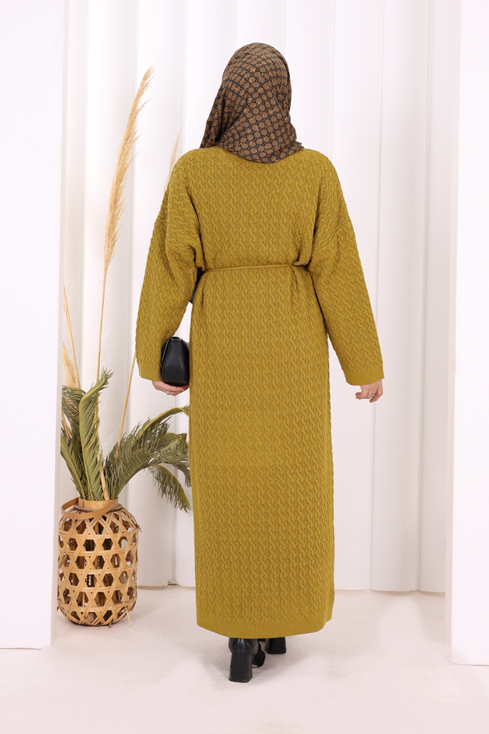 RUHENA Strickkleid mit Zopfmuster und Bindegürtel – Einheitsgröße (36–50) | RH-B-EL-0014