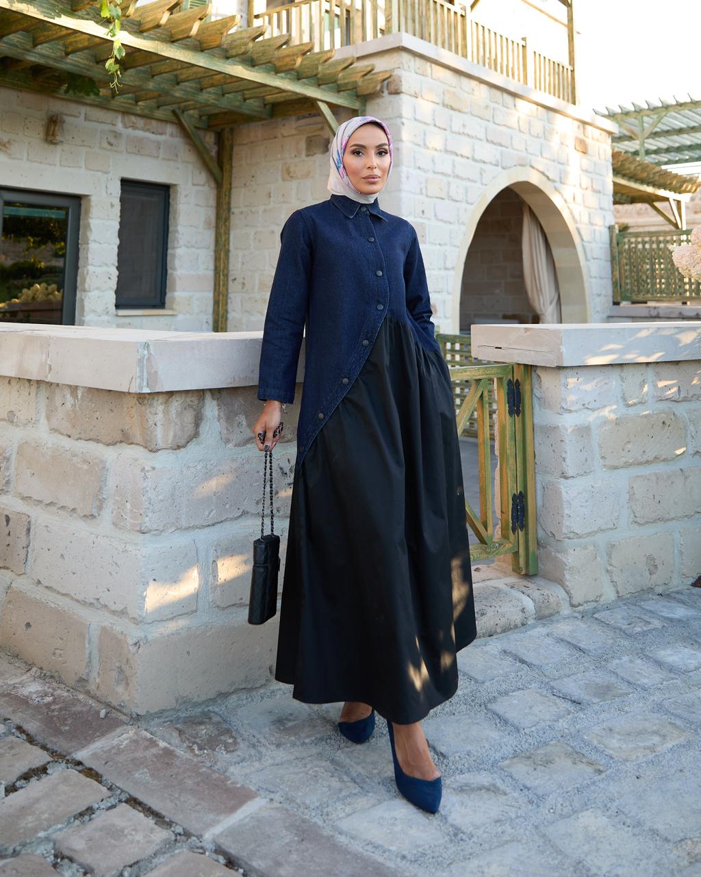 RH-M-EL-0005 – Jeans-Oberteil & Popeline-Kleid – Dunkelblau/Schwarz