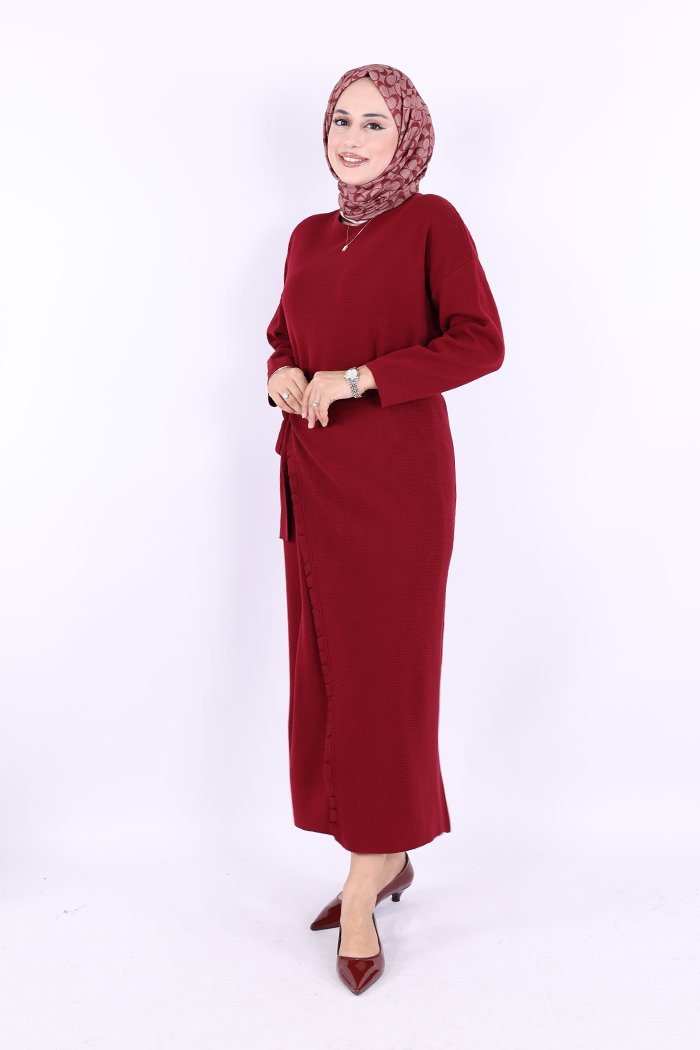 RUHENA Strickkleid-Set mit Pelerine – Taupe & Schwarz (Einheitsgröße 36–46) RH-B-EL-0010