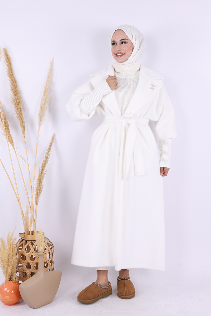 RUHENA Maxi-Mantel in Felloptik mit Bindegürtel – Bordeaux RH-B-TC-0006