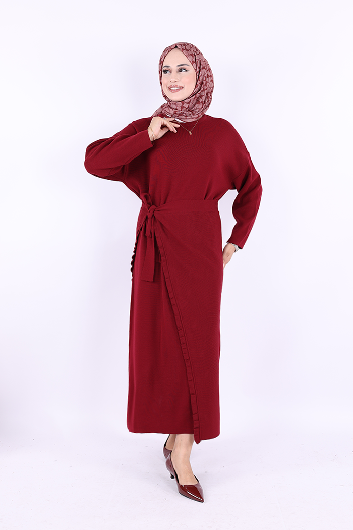 RUHENA Strickkleid-Set mit Pelerine – Taupe & Schwarz (Einheitsgröße 36–46) RH-B-EL-0010