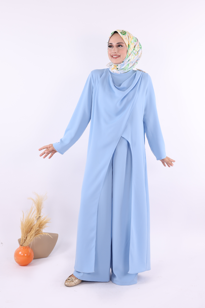 RUHENA Tunik-Hosen-Set mit Goldschließe – Hellblau & Ecru RH-B-TK-0005