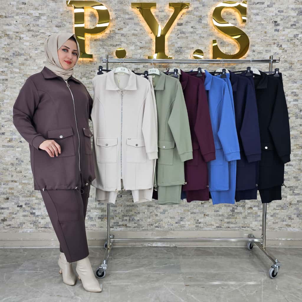 Vual-Stoff Zweiteiler – Reißverschluss-Tunika & Hose (Taschen-Detail) RH-P-TK-0007