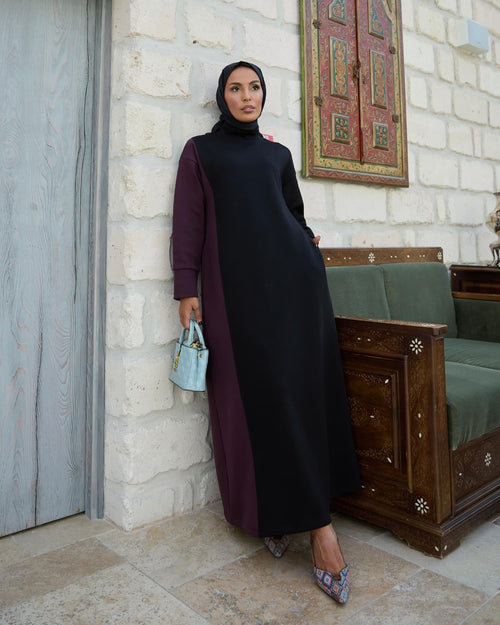 Colorblock-Maxikleid mit langen Ärmeln