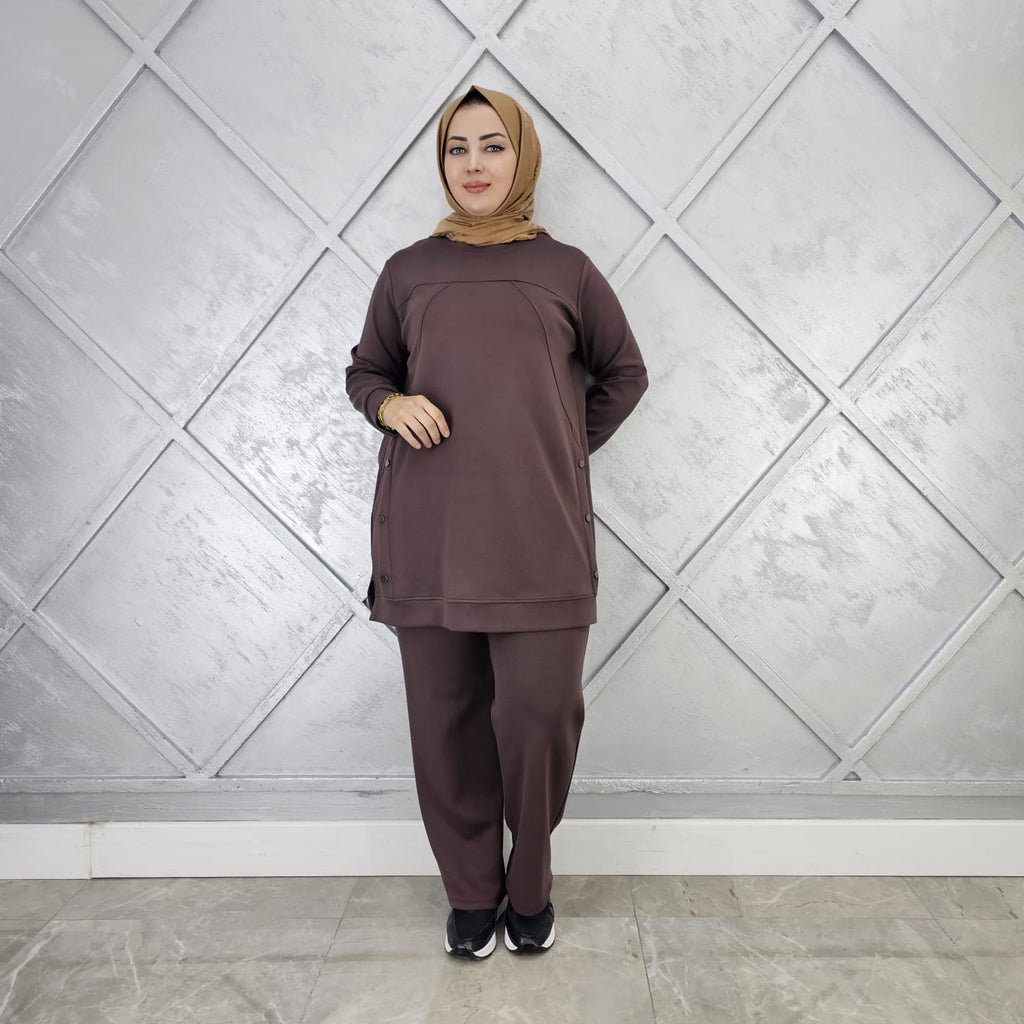 Vual-Stoff Zweiteiler – Oversize Tunika & Hose (Druckknopf-Detail) RH-P-TK-0008