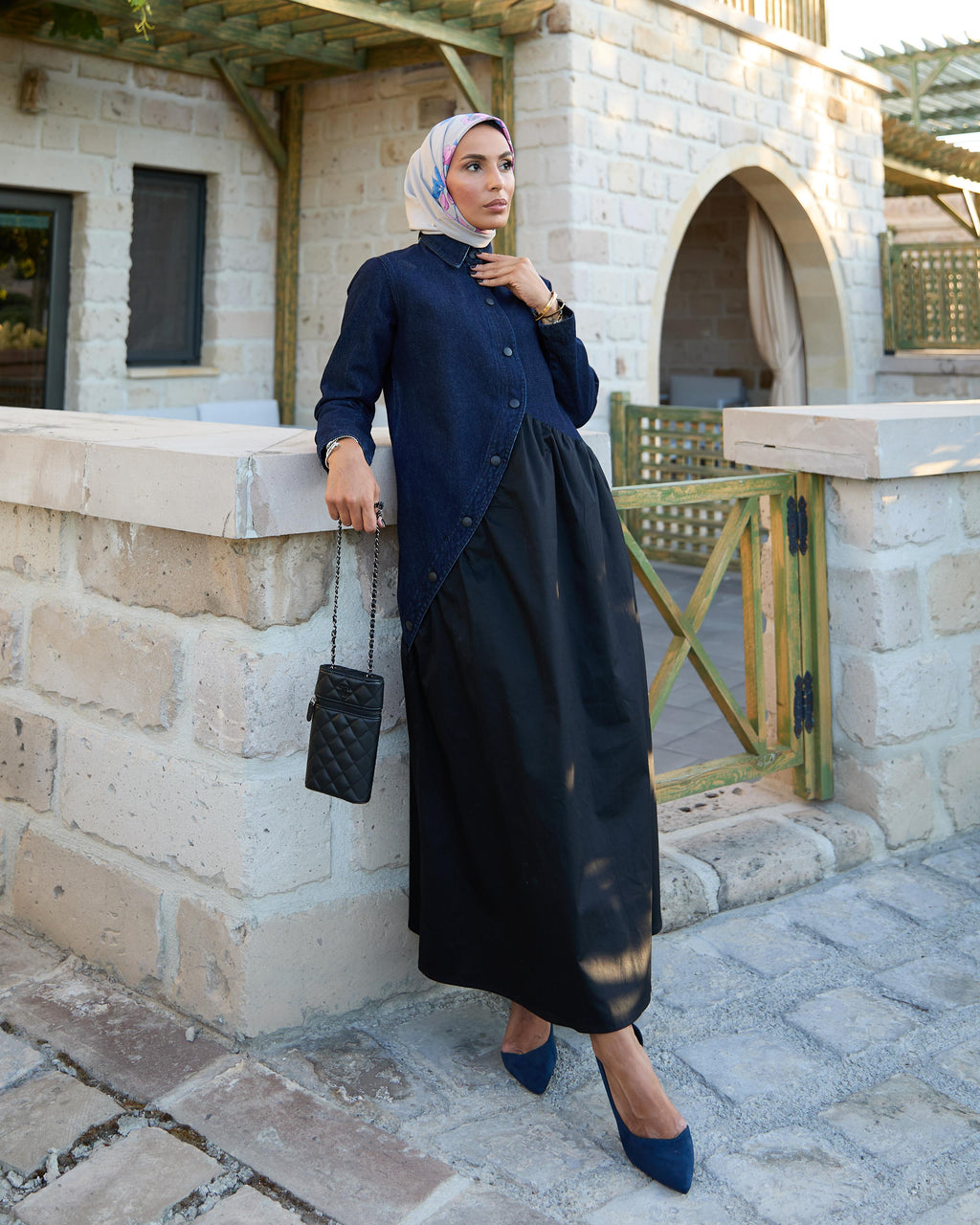 RH-M-EL-0005 – Jeans-Oberteil & Popeline-Kleid – Dunkelblau/Schwarz