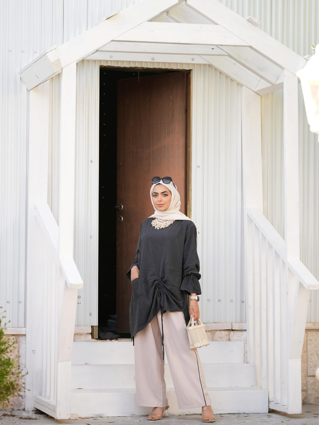 RUHENA Asymmetrisches Tunik-Set mit Raffung – Schwarz / Blau / Mint RH-M-TK-0004