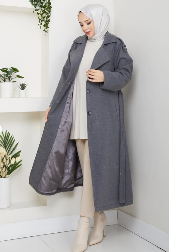 RH-M-TC-0007 – Gefütterter Wollmantel mit Bindegürtel (Größe 38–52)