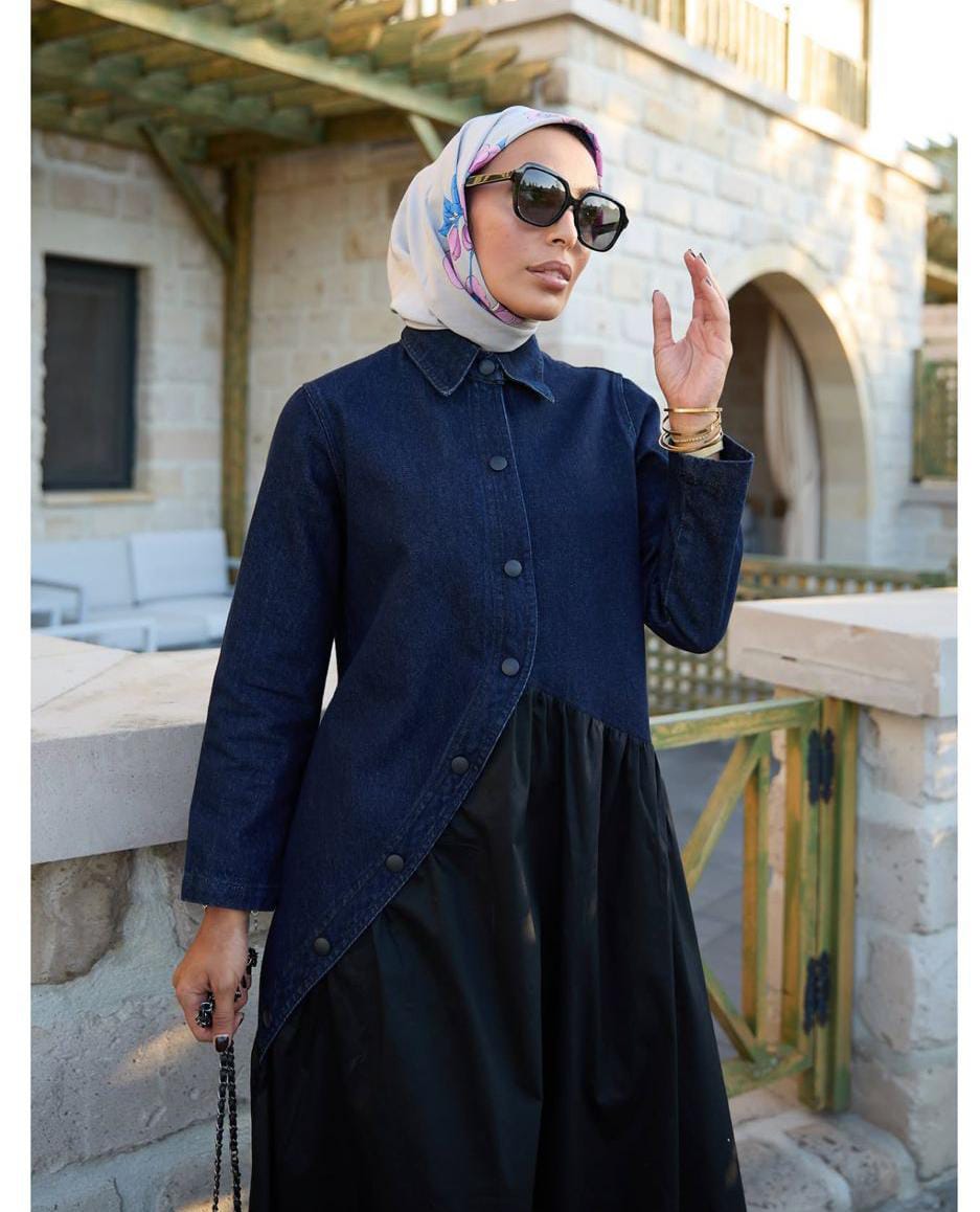 RH-M-EL-0005 – Jeans-Oberteil & Popeline-Kleid – Dunkelblau/Schwarz