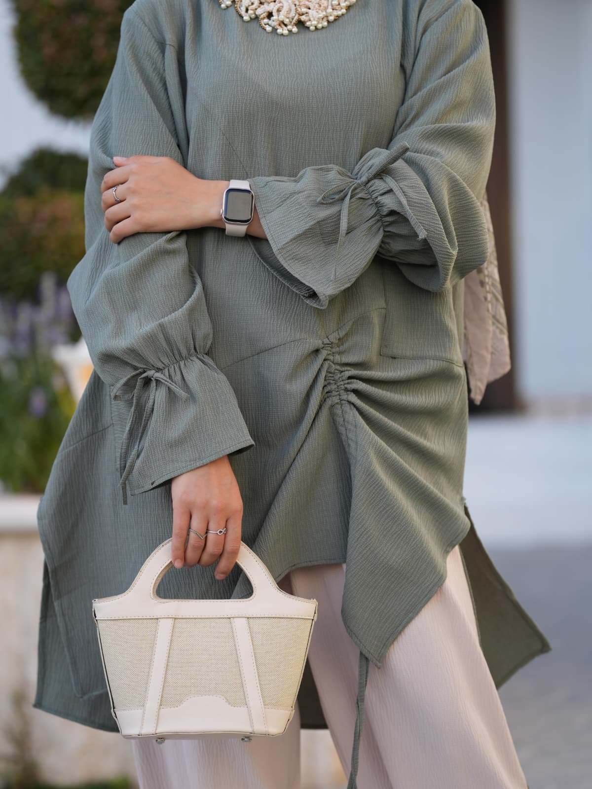 RUHENA Asymmetrisches Tunik-Set mit Raffung – Schwarz / Blau / Mint RH-M-TK-0004