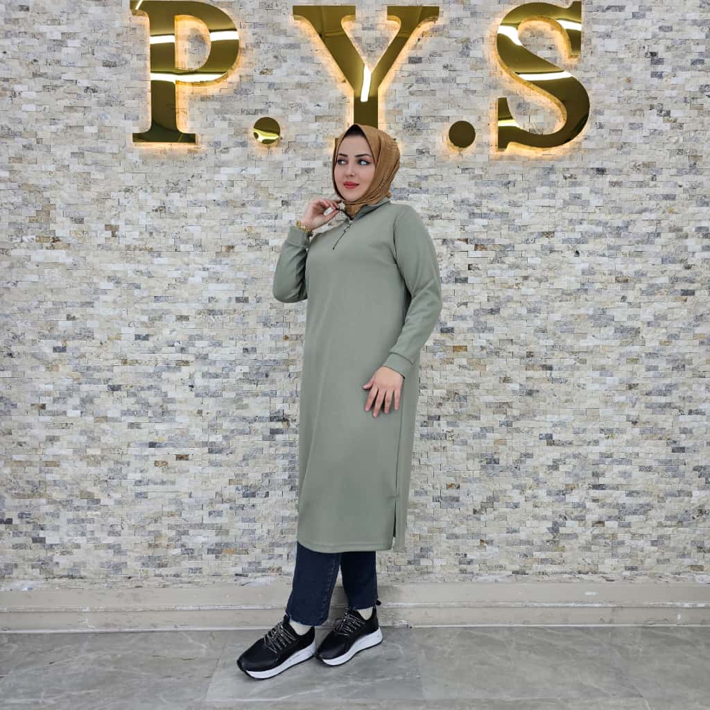 Voile-Langtunika – Stehkragen mit Reißverschluss (Long Fit)