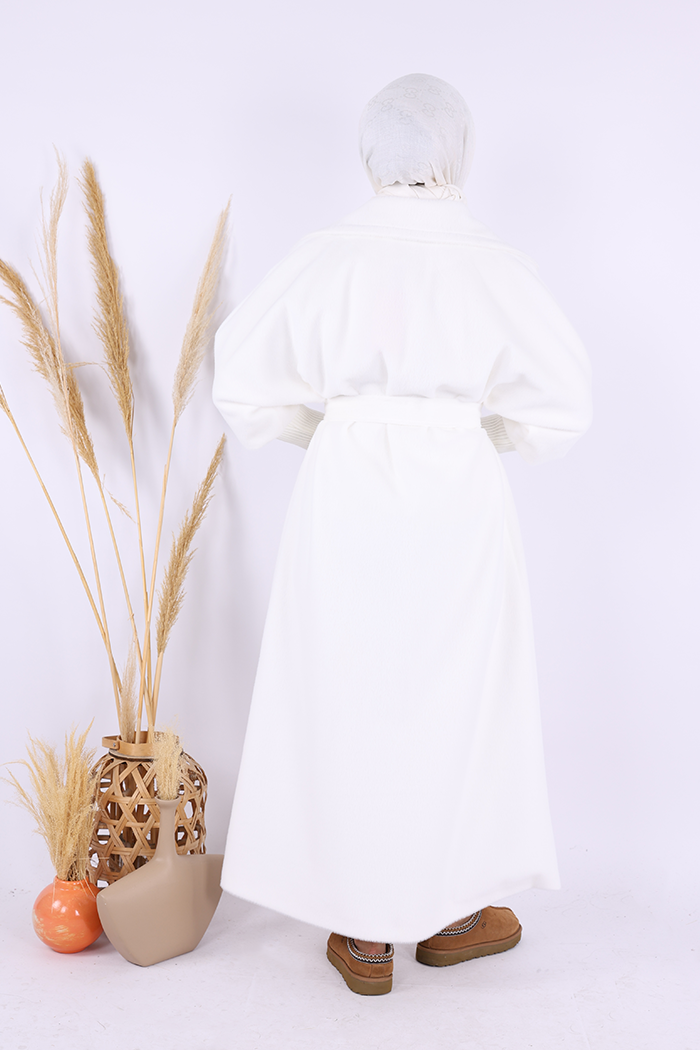 RUHENA Maxi-Mantel in Felloptik mit Bindegürtel – Bordeaux RH-B-TC-0006