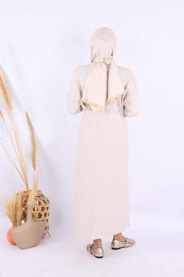 RUHENA Strickkleid-Set mit Pelerine – Taupe & Schwarz (Einheitsgröße 36–46) RH-B-EL-0010