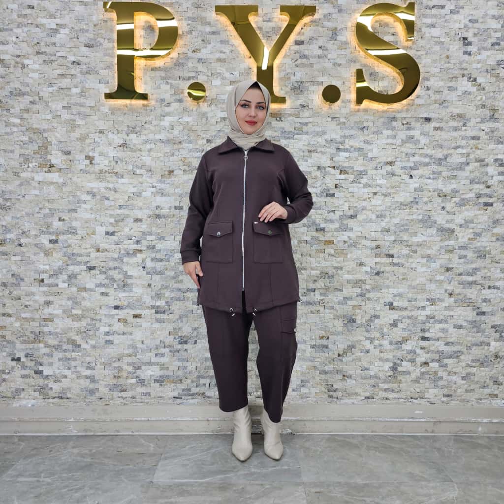 Vual-Stoff Zweiteiler – Reißverschluss-Tunika & Hose (Taschen-Detail) RH-P-TK-0007