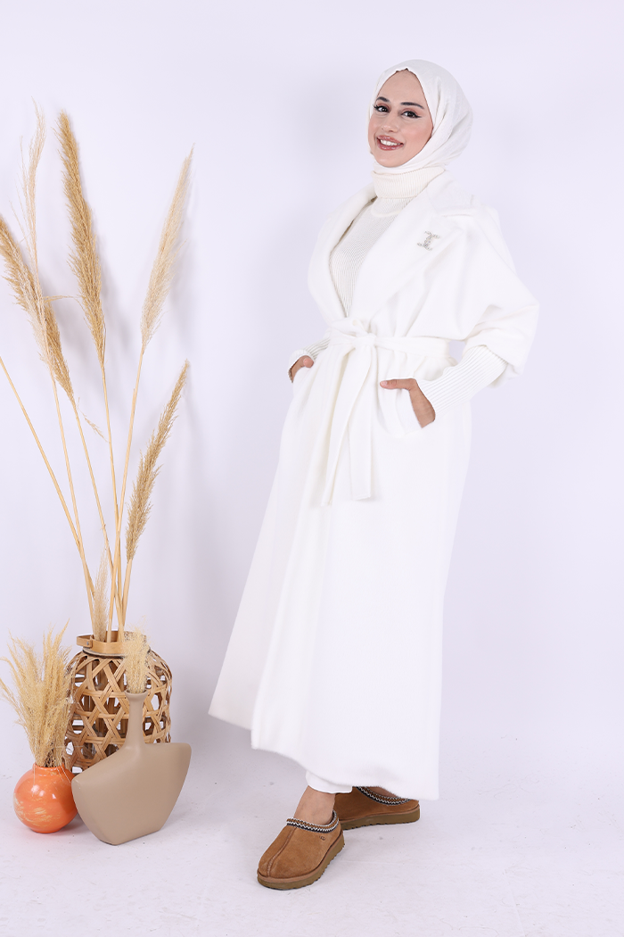 RUHENA Maxi-Mantel in Felloptik mit Bindegürtel – Bordeaux RH-B-TC-0006