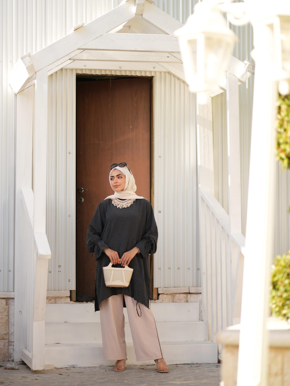 RUHENA Asymmetrisches Tunik-Set mit Raffung – Schwarz / Blau / Mint RH-M-TK-0004