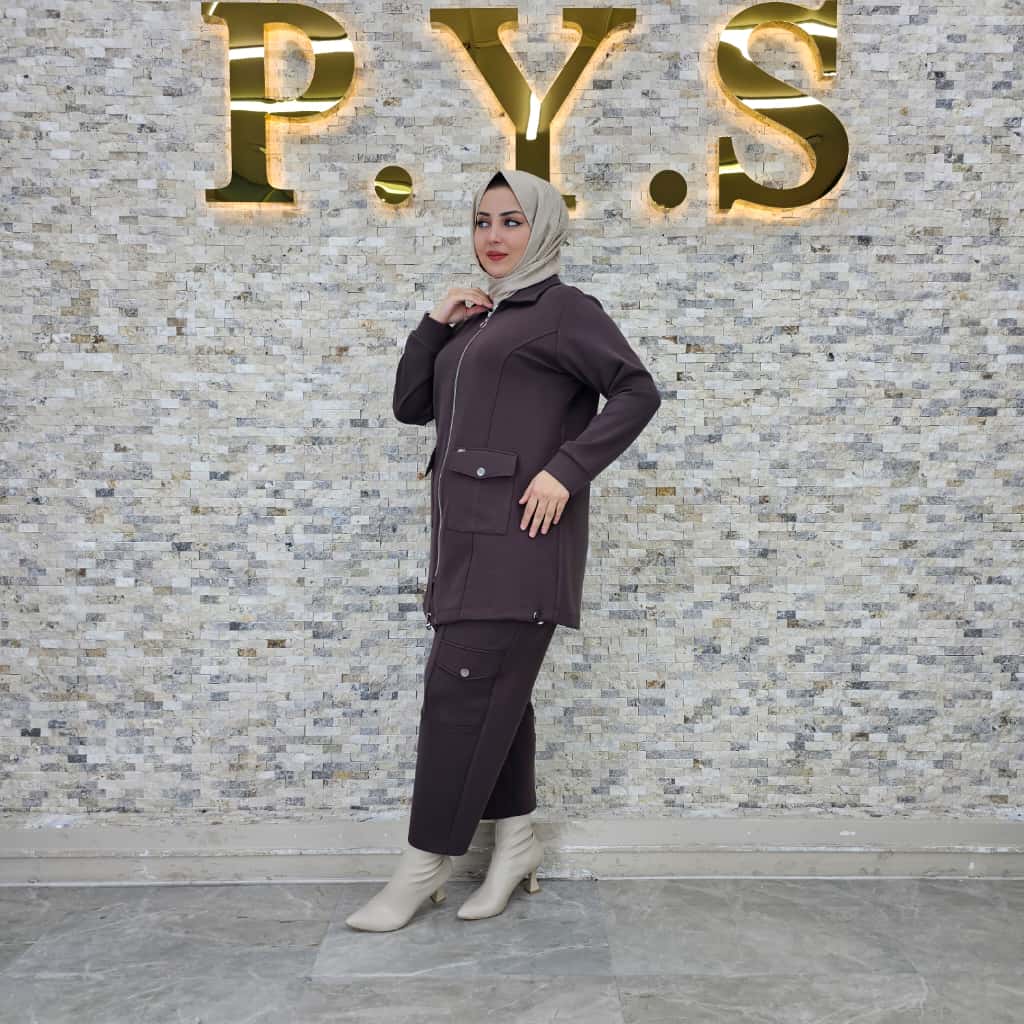 Vual-Stoff Zweiteiler – Reißverschluss-Tunika & Hose (Taschen-Detail) RH-P-TK-0007