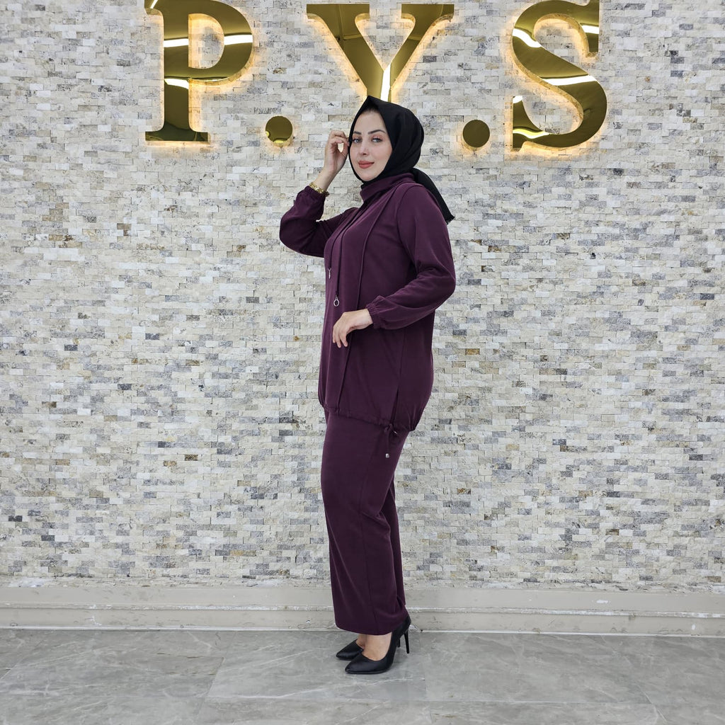 Pike-Stoff Zweiteiler – Hoodie-Tunika & Hose (Kordelzug-Detail) RH-P-TK-0009