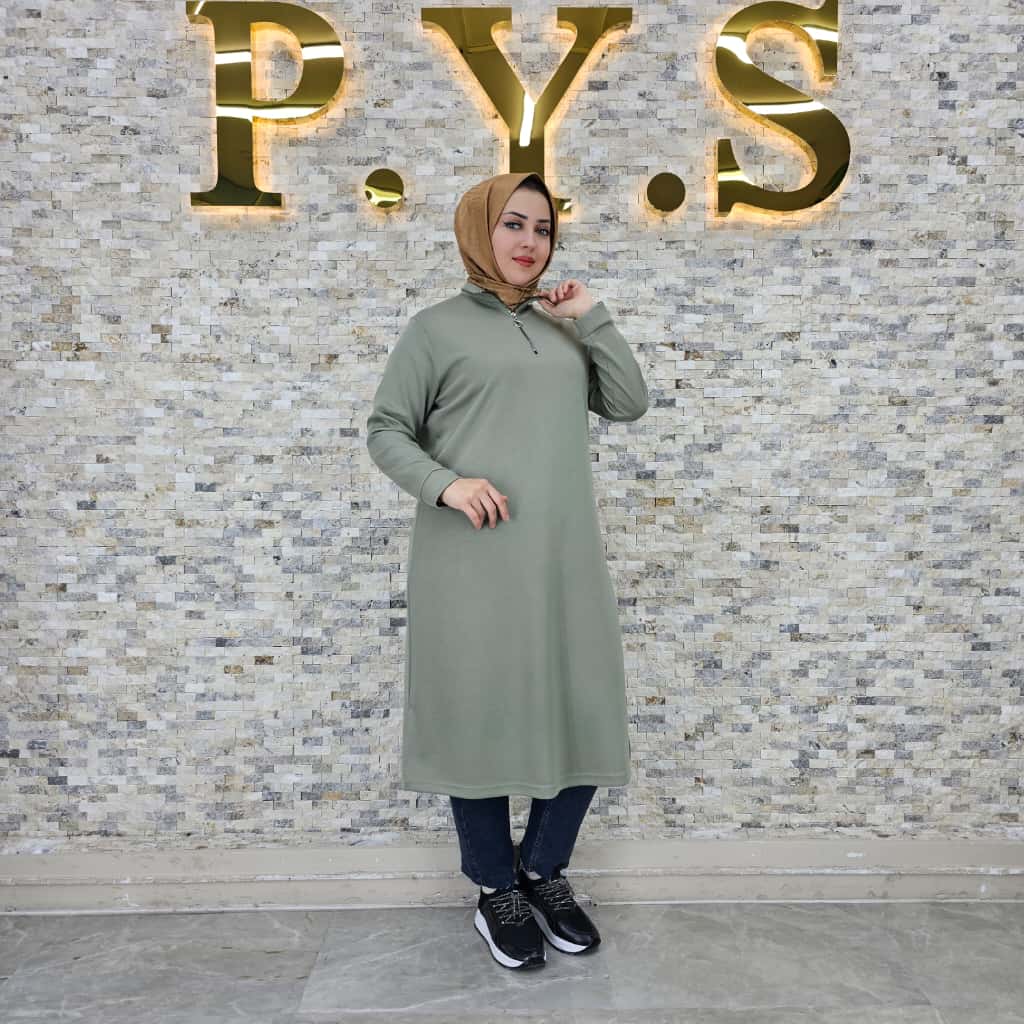 Voile-Langtunika – Stehkragen mit Reißverschluss (Long Fit)