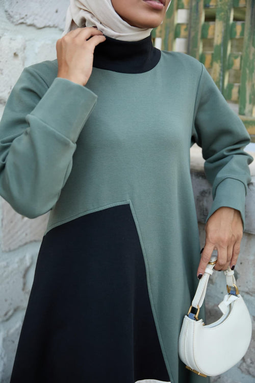 Colorblock-Maxikleid mit Stehkragen