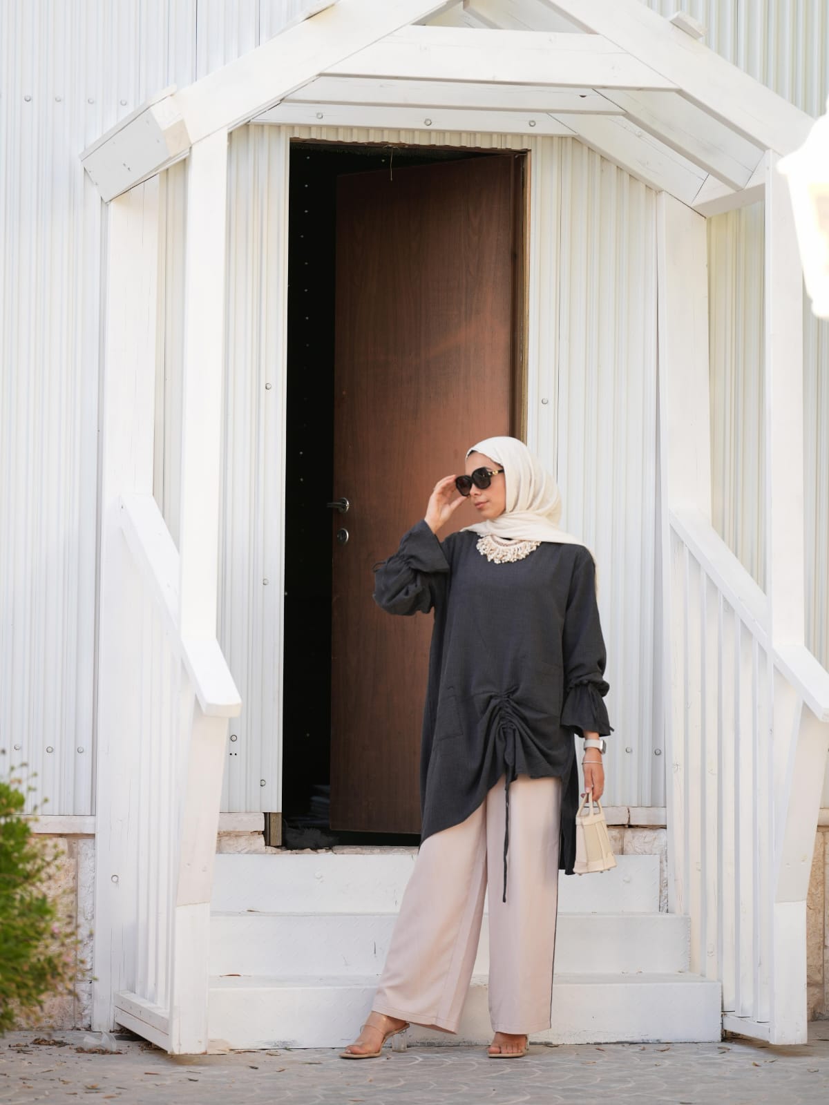 RUHENA Asymmetrisches Tunik-Set mit Raffung – Schwarz / Blau / Mint RH-M-TK-0004