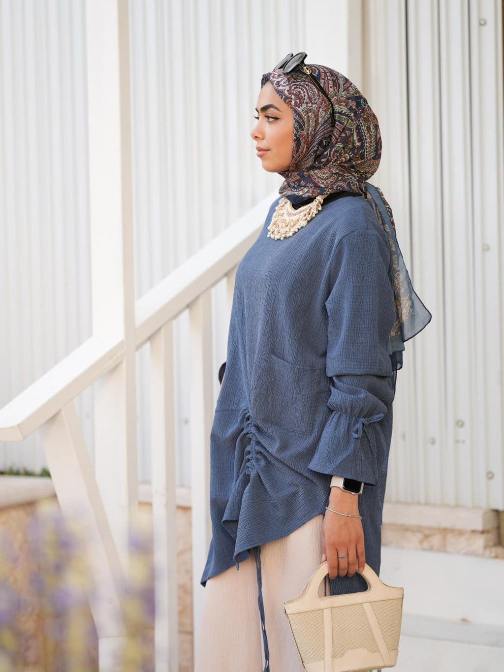 RUHENA Asymmetrisches Tunik-Set mit Raffung – Schwarz / Blau / Mint RH-M-TK-0004