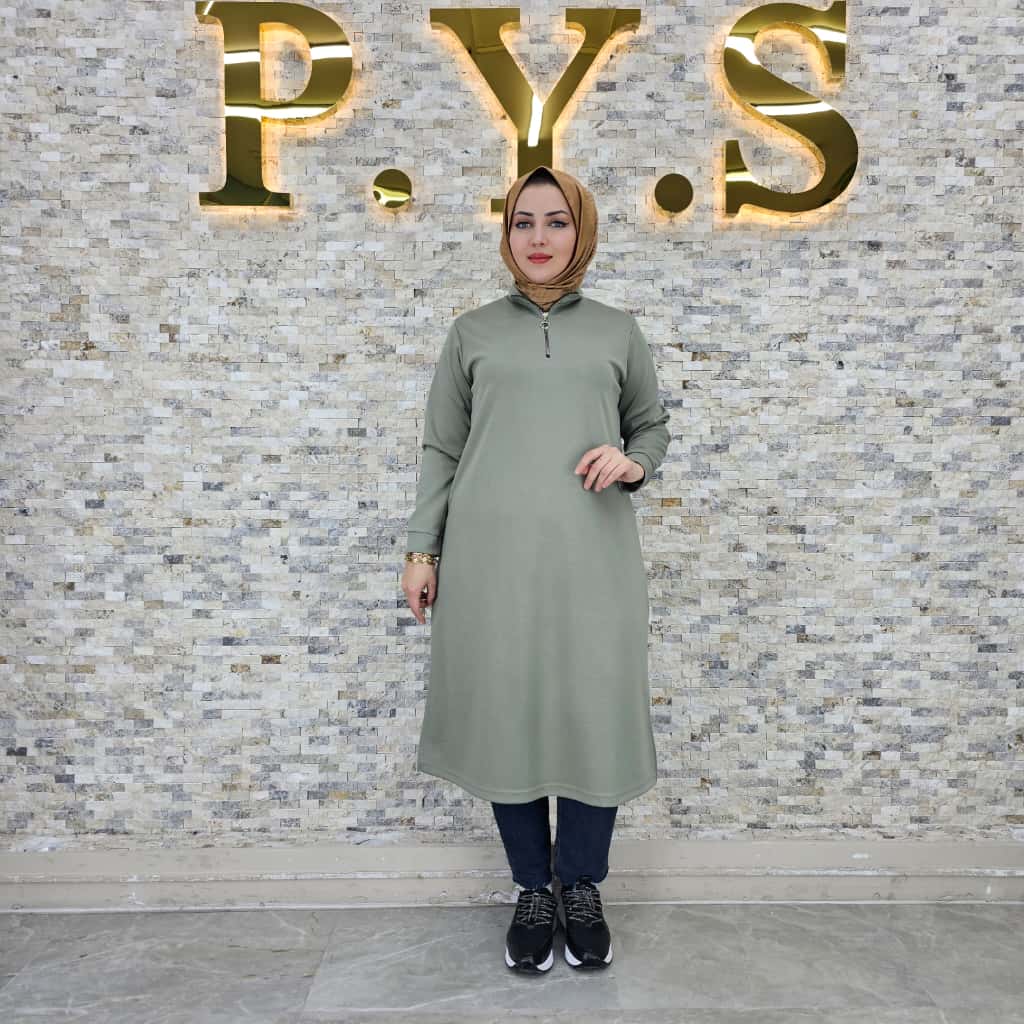 Voile-Langtunika – Stehkragen mit Reißverschluss (Long Fit)