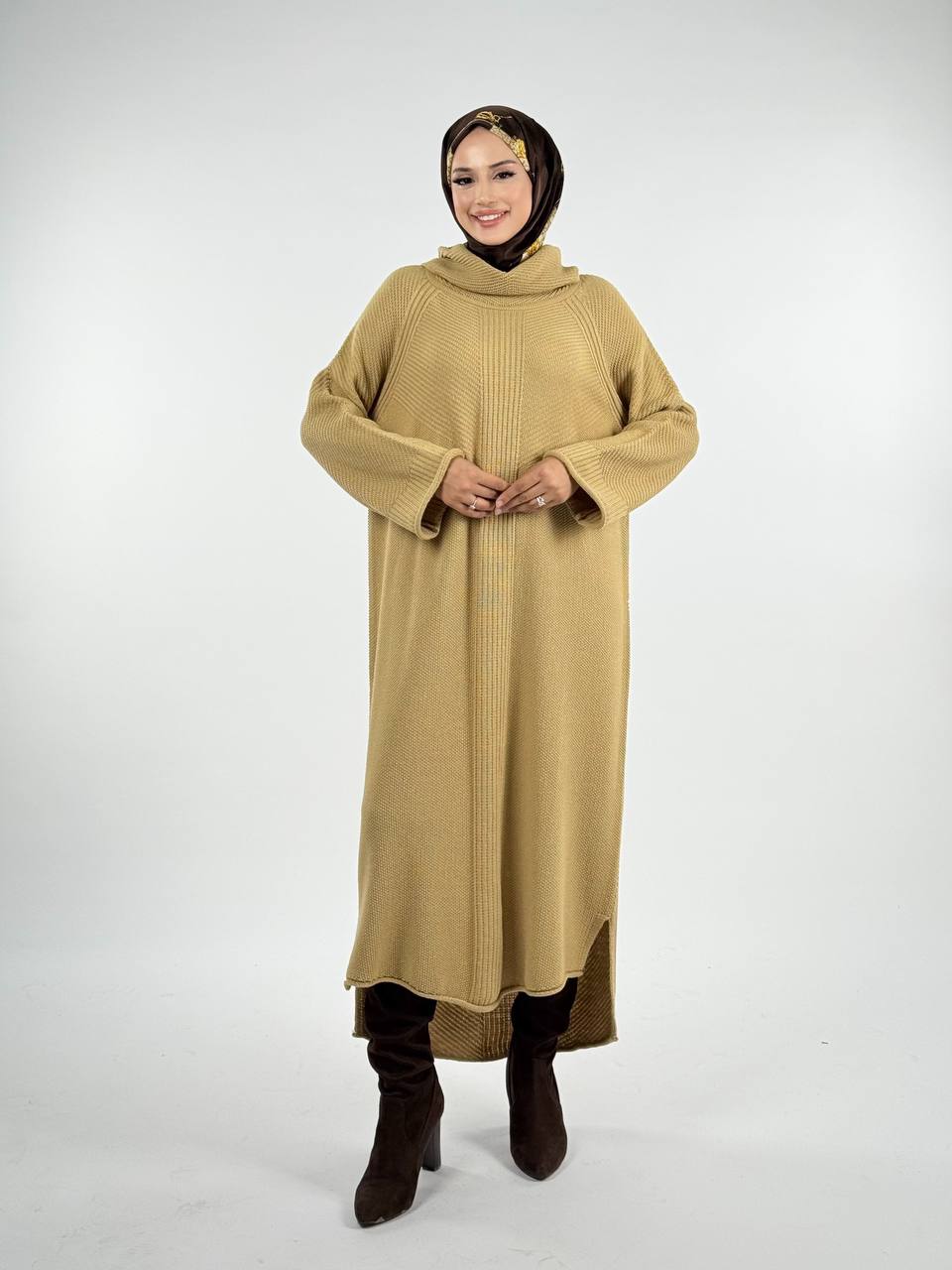 RUHENA Rollkragen-Strickkleid mit Schlitz – Einheitsgröße (38–48) | RH-B-EL-0018