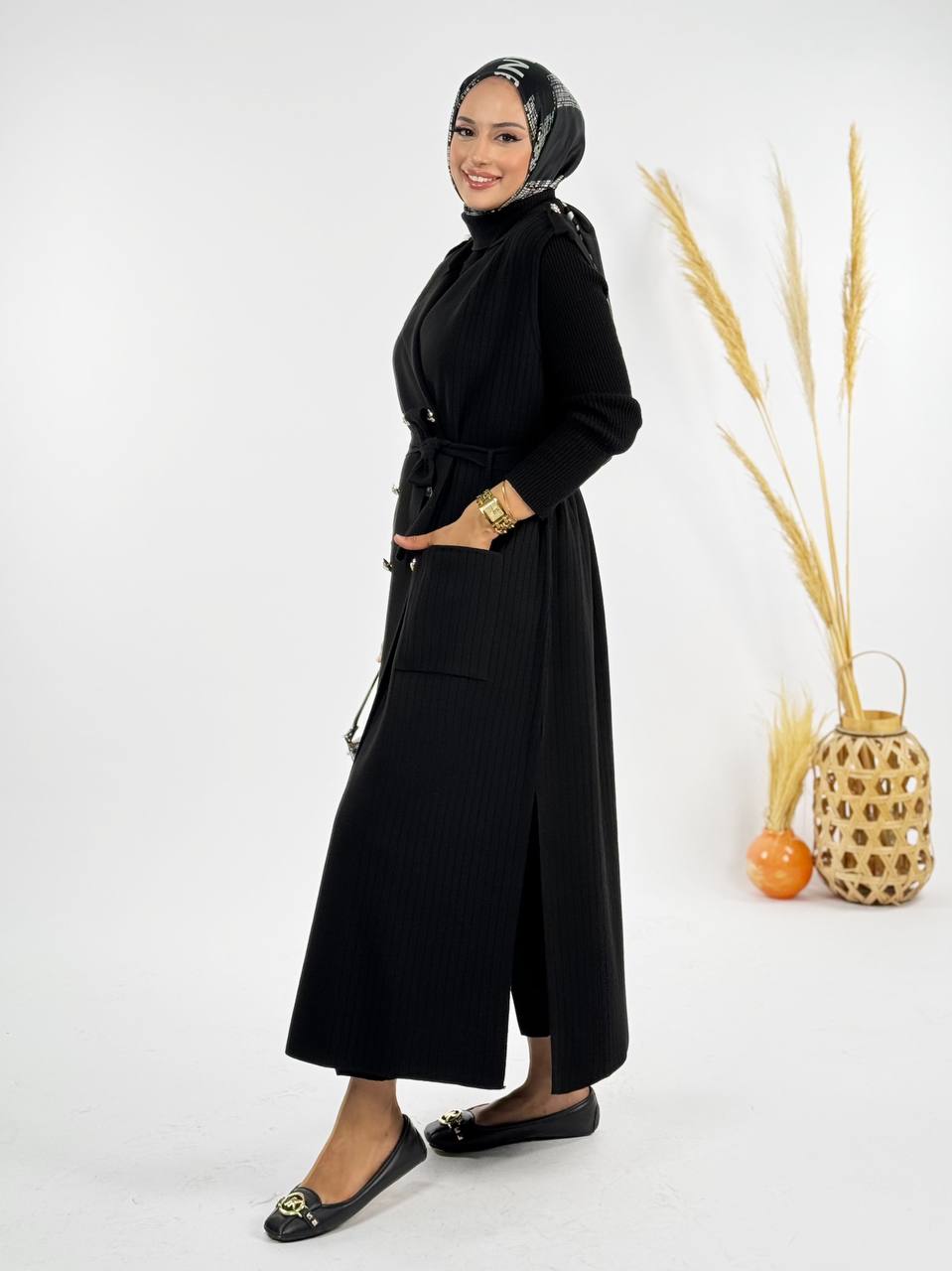 RUHENA Strickweste mit Gürtel – Einheitsgröße 38–48 (RH-B-KP-0001)