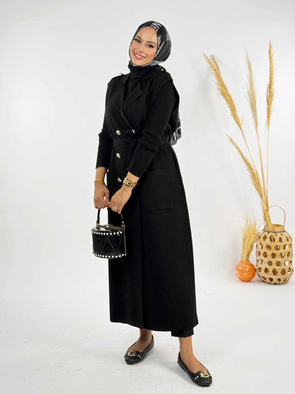 RUHENA Strickweste mit Gürtel – Einheitsgröße 38–48 (RH-B-KP-0001)