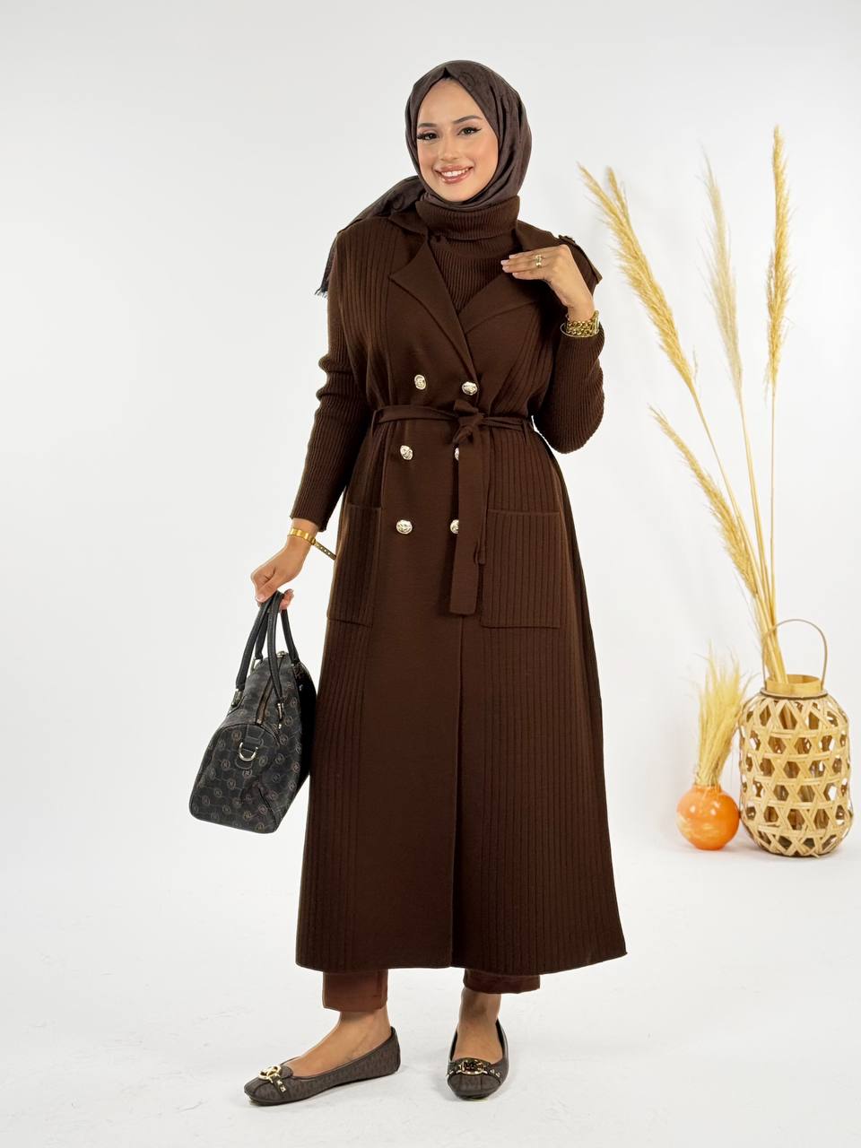 RUHENA Strickweste mit Gürtel – Einheitsgröße 38–48 (RH-B-KP-0001)