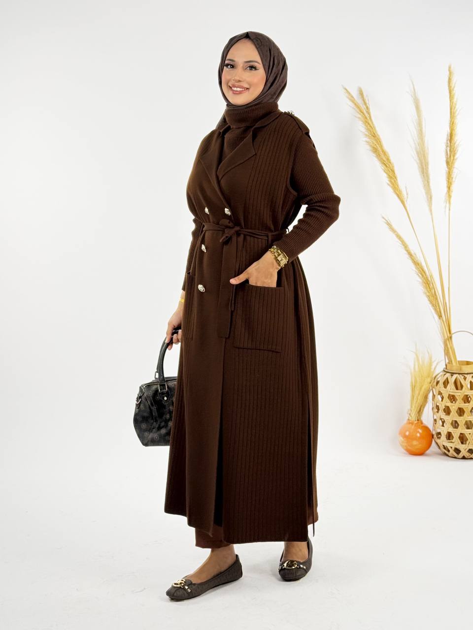 RUHENA Strickweste mit Gürtel – Einheitsgröße 38–48 (RH-B-KP-0001)