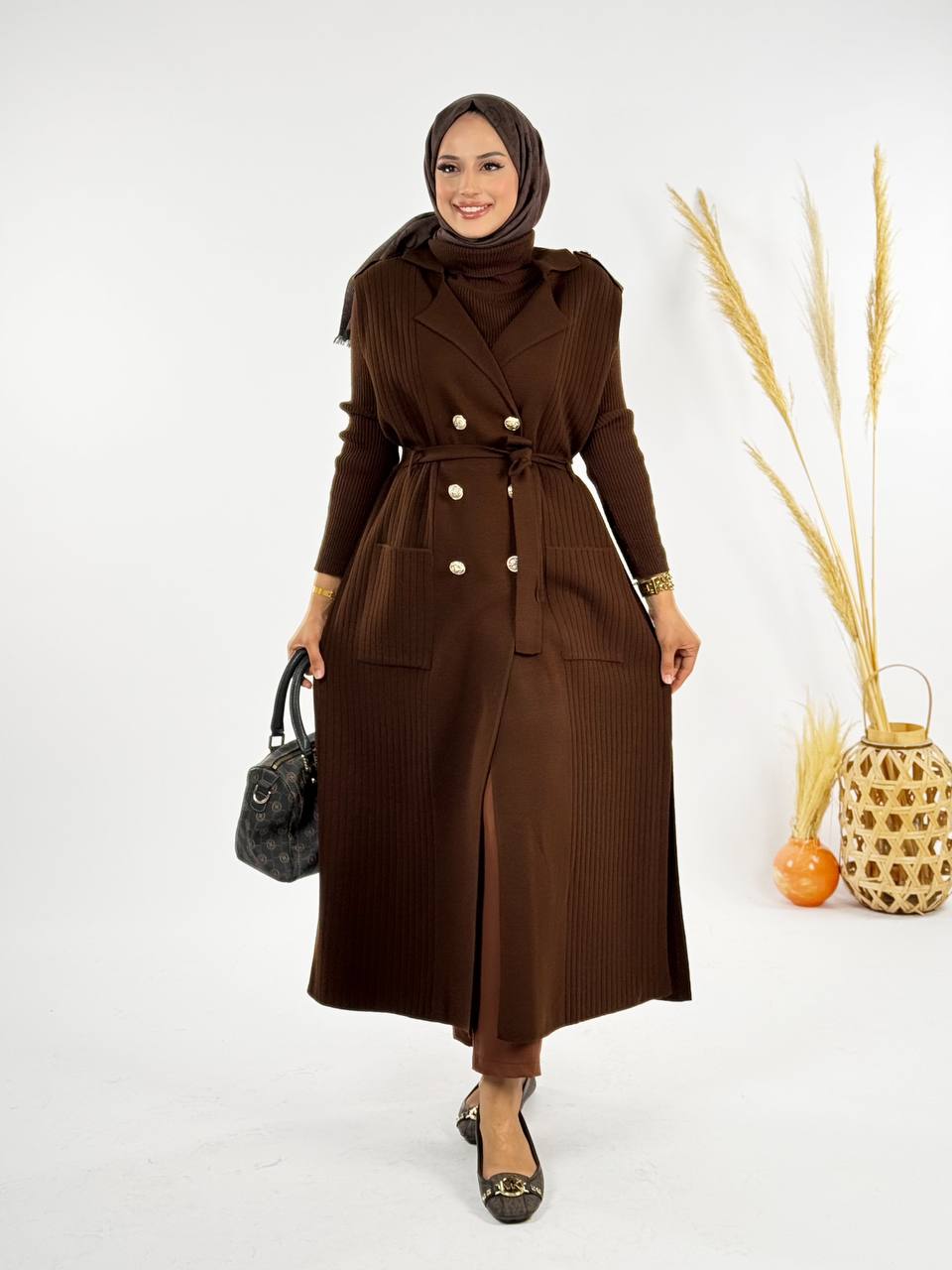 RUHENA Strickweste mit Gürtel – Einheitsgröße 38–48 (RH-B-KP-0001)