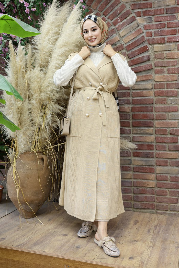 RUHENA Strickweste mit Gürtel – Einheitsgröße 38–48 (RH-B-KP-0001)