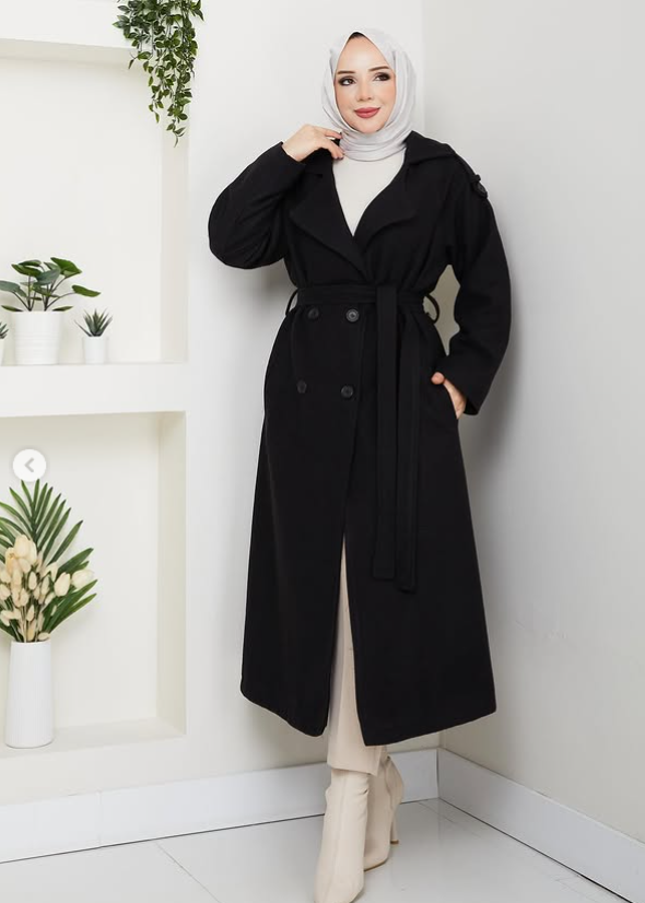 RH-M-TC-0007 – Gefütterter Wollmantel mit Bindegürtel (Größe 38–52)